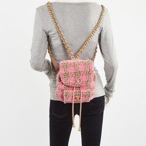 Chanel Pink/Brown Tweed Elegant Chain Backpack Bag